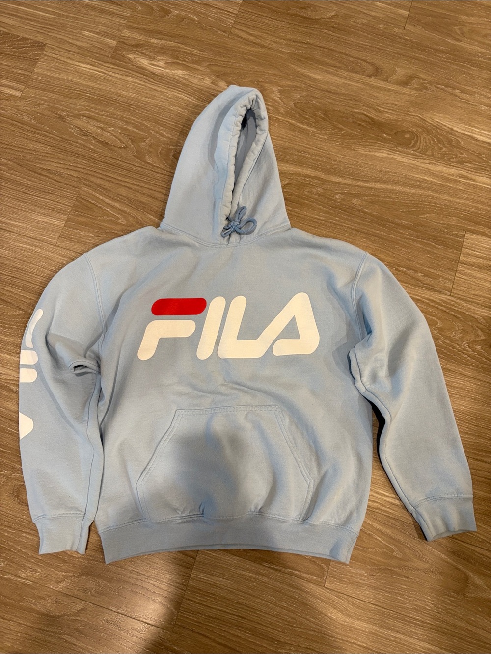 FILA Men’s Light Blue Zip-Up Hoodie with White & Red Logo